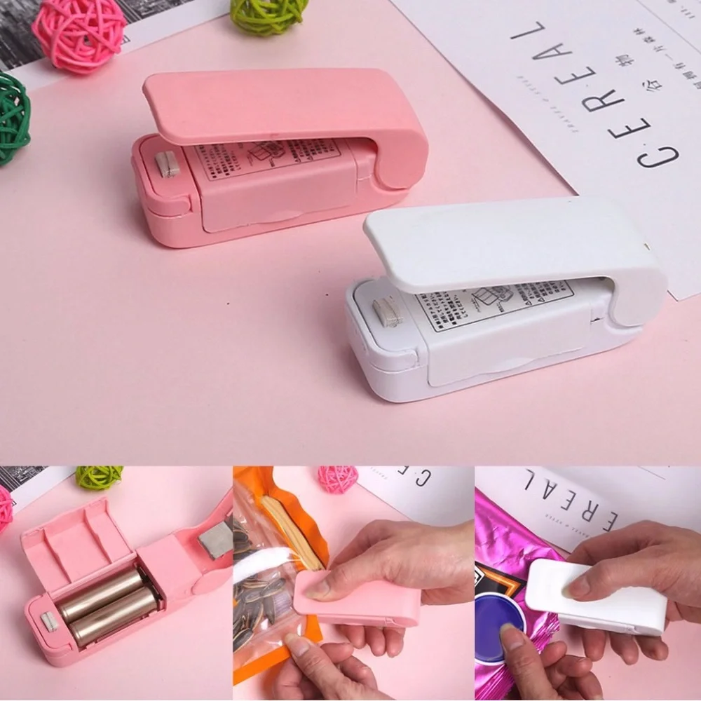 Mini Pink Portable Home Heat Bag Sealer, for Plastic Bags, Reseal Snack Bags